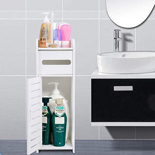 Slim Bathroom Storage Unit, Small White Toilet Floor Cabinet Narrow Bath Storage Cabinet Floor Standing Cupboard Organiser, for Small Spaces Livi