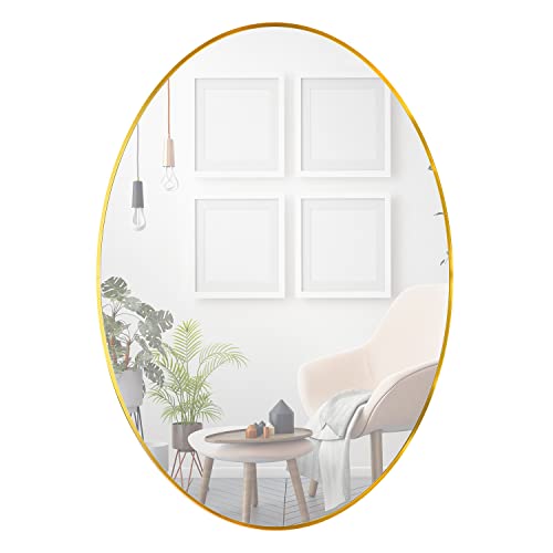 Mirrorize 24 x 34 Gold Oval Mirror for Living Room Wall Decor, Modern Oval Framed Black Bathroom Mirror, Long Oval Mirror for Hallway