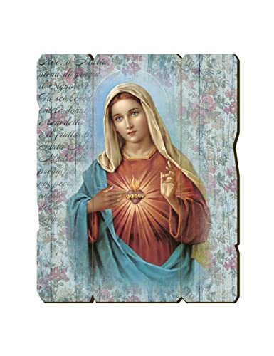 Fratelli Bonella | Vintage Style Shaped Wooden Picture of the Immaculate Heart of Mary 19x24 cm | Made in Italy