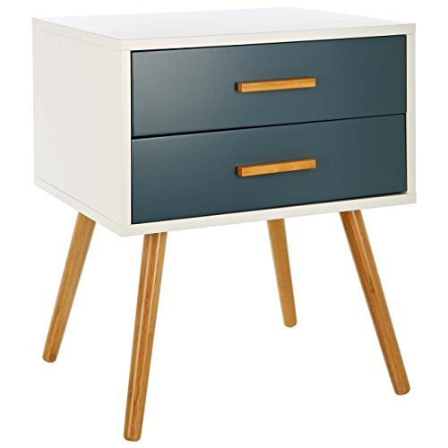 LOMOS bedside table "Odin" out of wood, in white, with two draws in a modern shade of grey