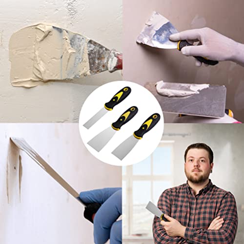 kuou 3 Pcs Wallpaper Scraper, Stainless Steel Paint Scraper Tool Plaster Scraper Set Wall Filler Tool Putty Scraper Set for Wall Decoration-1/1.5