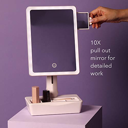 Fancii LED Lighted XL Large Vanity Makeup Mirror with 10X Magnifying Mirror - Dimmable Natural Light, Touch Screen, Dual Power, Adjustable Stand