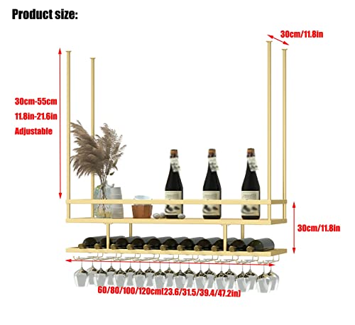 EYLINK 2 Layer Hanging Wine Glass Rack, Vintage Wine Bottle Holder, Ceiling Decoration Wine Glass Rack, Adjustable Height, for Kitchen and Bars,