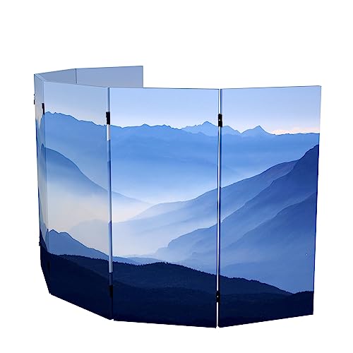 Red Lantern 3 ft. Short Double Sided Misty Mountain Canvas Folding Screen 6 Panel Freestanding Partition and Separator for Modern and Contemporar