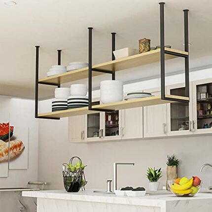 Wine Rack Ceiling Wine Rack Hanging Shelf Wrought Iron Solid Wood Wall Hanging Decorative Storage Rack,Used To Display Plants,Wine,Books,Flowers,