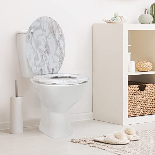 Anika 92499 Marble Effect Toilet Seat Anti Bacterial Coating Chrome Hinges, 43cm x 37.5cm