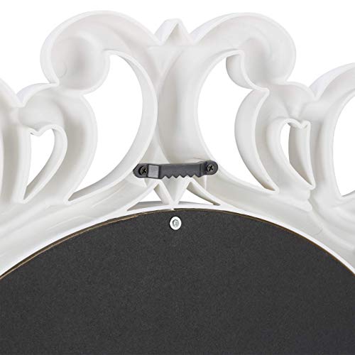 Relaxdays Round Wall Mirror, Decoration for Hallway, Bathroom, Living Room & Bedroom, Frame, Ornament, ∅ 50 cm, White