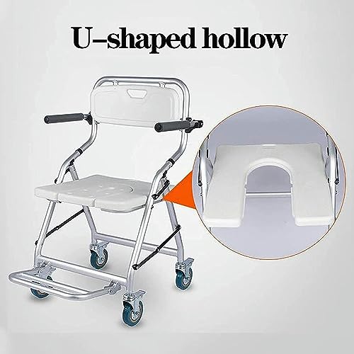 CNAOHGHN Toilet Chair with Wheels, Toilet Chair, Bathroom Tub, U-Shaped Padded Stool, Folding Armrest Pedal and Lockable Wheels, Transport Wheel