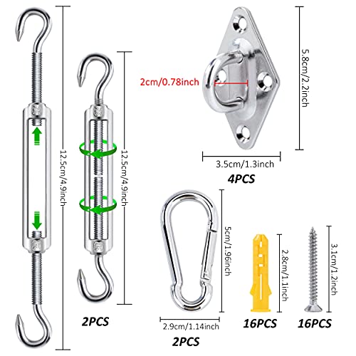 MoonSing Sun Shade Sail Fixing Kit, M5 Heavy Duty Awning Attachment Fixing 304 Stainless Steel Hardware Accessories for Garden Yard Camping Squar