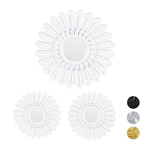 Relaxdays Sunburst Decor Mirror, Set of 3, Round Hanging Mirror, Plastic Frame, Ø 25 cm, White 10025715_49