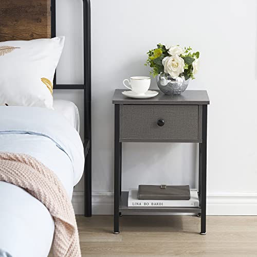 VECELO Vintage Nightstand, End Side Table with Drawer and Shelf, Home Decoration for Living Room Bedroom, X-Shape Legs and Water-Proof Surface, H