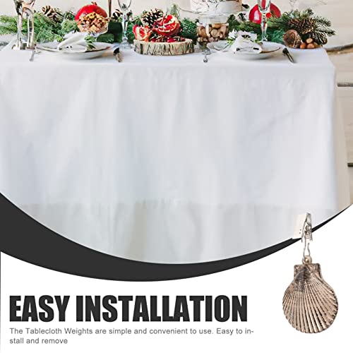 Kichvoe 4pcs Tablecloth Weights Sea Shell Table Cover Weights Tablecloth Clips Hangers Tablecloth Pendant with Metal Clips for Outdoor Picnic Fam