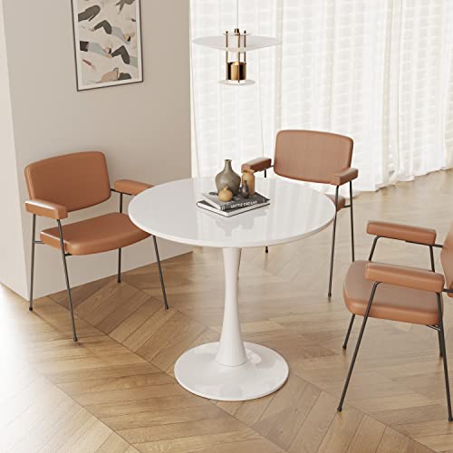 Sinovoy White Round Dining Table Modern Style 31.5" with Pedestal Base in Tulip Design, Mid-Century Leisure Table for Kitchen Dining Room & Livin