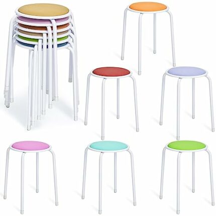 Thyle 12 Pack Classroom Stackable Stool Padded Stacking Stool Assorted Color Metal Stacking Stools Flexible Seating Students Round Stool Chairs f