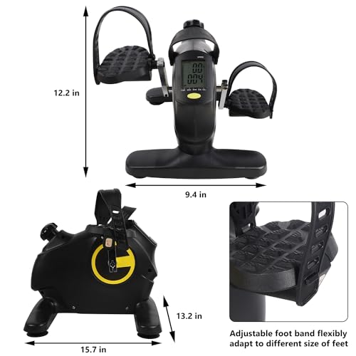 Hausse Portable Exercise Pedal Bike for Legs and Arms, Black Under Desk Mini Exercise Peddler Sitting for Seniors, Pedals Exerciser with LCD Disp