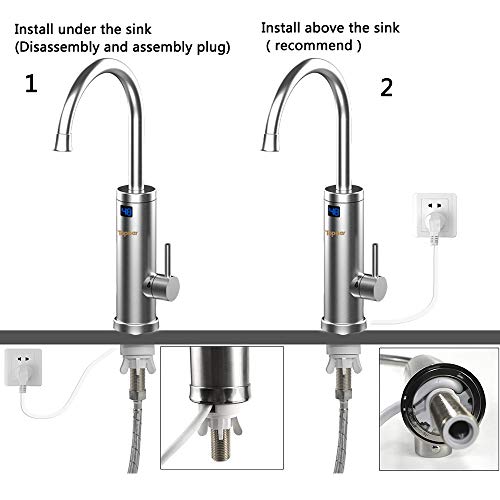 Electric Water Taps,TopSer Pro 220V Tankless Electric Heater Kitchen Taps,360 Degree Rotate Cold and Hot Water Tap with Lcd Display for Kitchen,B