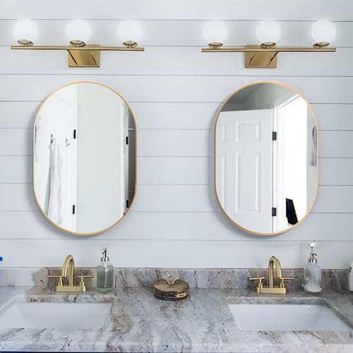 NEUWEABY Oval Bathroom Mirror Capsule Wall Vanity Mirror, 2 Piece 20"x30" Pill Mirrors Wall Mounted Mirror, Large Modern Mirror with Gold Metal F