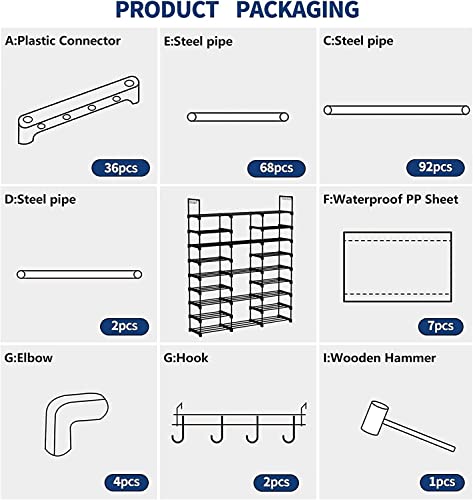 LILIKY Three-row, Nine-layer, Double-row Hook, Multifunctional, Large-capacity Metal Simple Shoe Rack