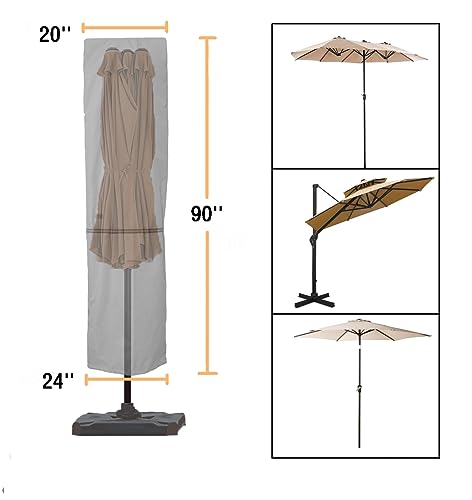 Patio Umbrella Cover with Rod for 7 to 11 Ft Umbrellas & 15 Ft Double-Sided Umbrellas, Protective Waterproof Cover with Zipper, Beige