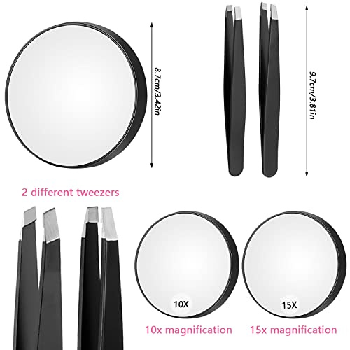 JETOHIX 4 PCS Magnifying Mirror and Tweezers Kit 10X 15X Travel Magnifying Mirror Magnified Makeup Mirror with suction cups for Makeup,Eyebrow Tw