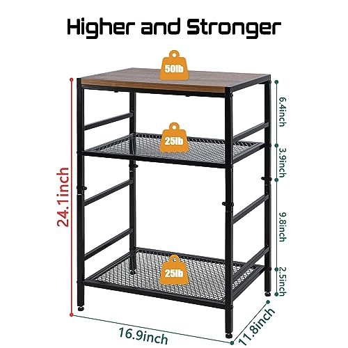 GIOTORENT 3-Tier Small End Table, Tall Nightstand with Adjustable Shelf, Narrow Side Table with Sturdy Diamond Grid, Bedside Table for Living Roo