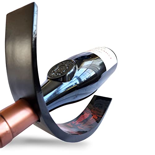 LADIA Wine Bottle Holder - Handmade, Handcrafted Single Wine Bottle Stand - Home Decor - Table Top Wine Rack - Floating Wine Rack - Wooden Bottle