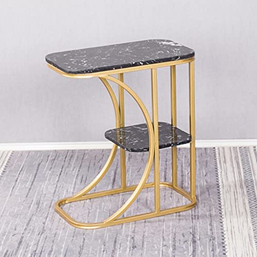 JYDQM Balcony Coffee Table Small House Marble Side Cabinet Living Room Sofa Corner Bedroom Bedside Table (Color : Gold+white marble)