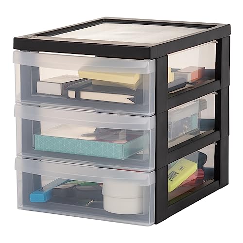 Iris Ohyama, Tower, Chest of Drawers, Plastic Storage Organizer with ergonomic handle, 2L, Set of 2, 3 drawers, Robust, BPA free, Office, Bedroom