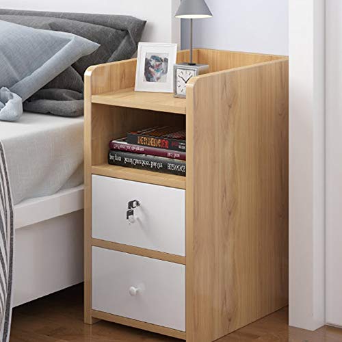 LUKEO Nordic Creative Solid Wood Bedside Table, Household Bedside Table Bedroom Storage Furniture