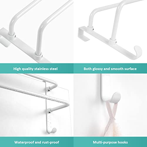 EMKE Double Towel Rail, Bathroom Over the Door Hanging Towel Rack with Hooks, Stainless Steel Sink Towel Holder with Large Space for Kitchen Toil