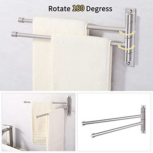KES Swivel Towel Rail SUS304 Stainless Steel Bathroom Towel Holder with 2 Swing Bars Wall Mounted Brushed Finish, A2102S2-2