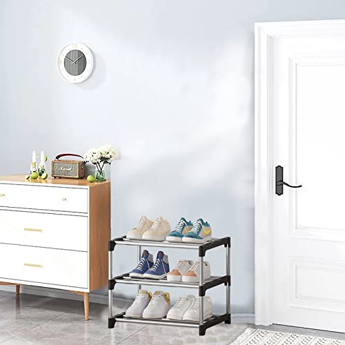 NIAWECAN Small Shoe Rack, Stackable Shoe Rack 3 Tier, Footware Storage, Lightweight Shoe Rack Storage Organizer, Sturdy Narrow Shoe Shelf for Clo