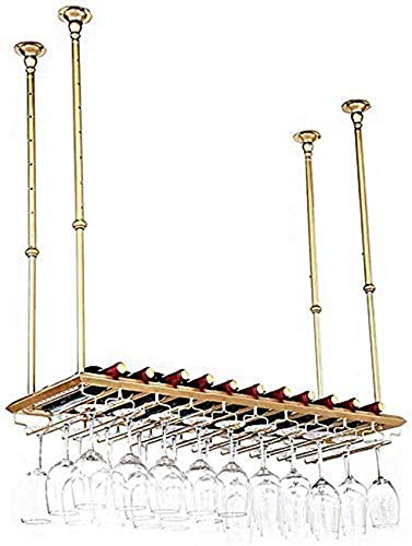 MiroDo Gold Hanging Wine Rack Metal Hanging Rack Goblet Holder Shelf Stemware Racks Hanging Wine Glass Holder Wine Bottle Holder Wall Shelf Stora