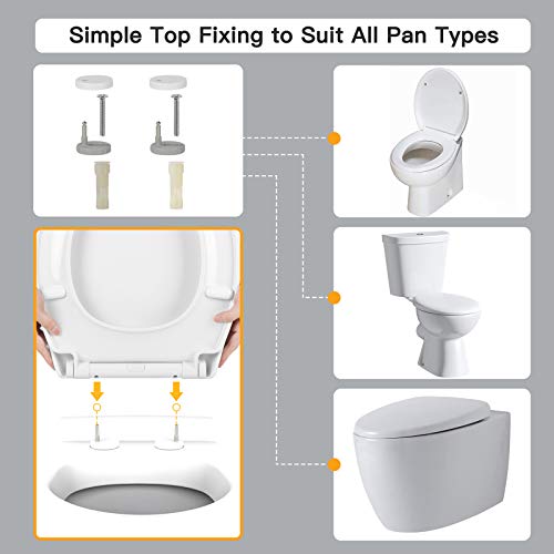 Pipishell Soft Close Toilet Seat, Toilet Seat with Quick Release for Easy Clean, Simple Top Fixing, Standard Toilet Seats White with Adjustable H