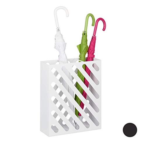 Relaxdays Umbrella Stand XL, Rectangular Holder for Walking Stick & Umbrellas, Steel, Portable, 48x40x15 cm, White, 48 x 40 x 15 cm