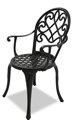 Homeology PREGO Garden & Patio Table & 2 Large Chairs with Armrests Cast Aluminium Bistro Set - Black