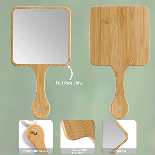 Jasefa Handheld Mirror ,Natural Bamboo Hand Mirror with Handle,Cute Hand held Mirror for Shaving Single-Sided Portable Travel Vanity Mirror for M