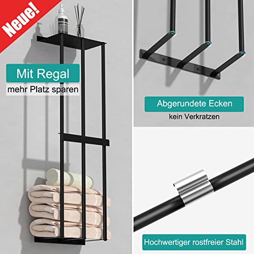 BARONAGE Towel Storage Wall Mounted, Bath Towel Rack 75cm High Capacity Towel Holder 3 Bar Rail for Rolled Salon Towels Bath Sheets - Black