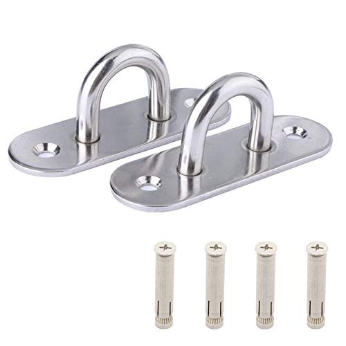 Quikhome 2 Pack Ceiling Hook M6 Oblong Pad Eye Plate 304 Stainless Steel with Expansion Screw Wall Mount Hanging Hook for Boat Marine Hardwarefor