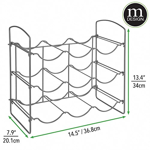 mDesign Wine Rack – Wine Bottle Rack with 3 Levels and 9 Slots – Kitchen Storage Rack for Wines, Spirits and Water Bottles – Graphite Grey