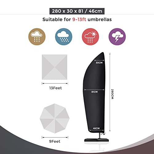 Garden Parasol Cover Cantilever Outdoor Parasol Protective Cover Large Patio Offset Umbrella Cover with Zipper 9 to 13 ft 420D Durable Waterproof
