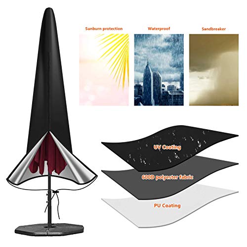 OKPOW Parasol Cover Waterproof - 600D Heavy Duty Garden Parasol Cover Fit for 2.5m 2.7m 3m Large Outdoor Umbrella - Anti-UV Windproof Patio Umbre