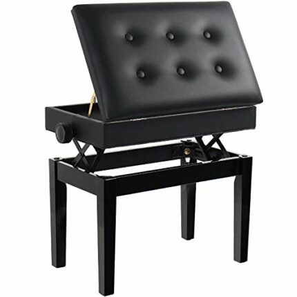 GRANDMA SHARK Piano Stool, Dressing Table Stool, Height Adjustable, Single Seat Keyboard Bench with Storage Compartment, Soft Faux Leather Padded