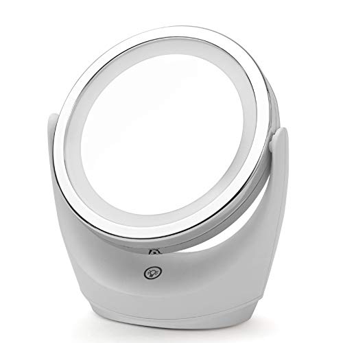 OTCPP Lighted Magnifying Mirror,4.5" Rechargeable Double Sided Lighted Makeup Mirror with 3 Colors, 1x/5x 360°Rotation Touchscreen Cosmetic Mirro