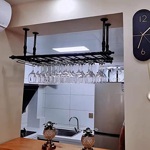 EYLINK Wine Rack Wine Rack, Rustic Iron Hanging Wine Glass Rack Adjustable Height,Ceiling Wine Rack Multifunctional Decoration Storage Shelves Fo