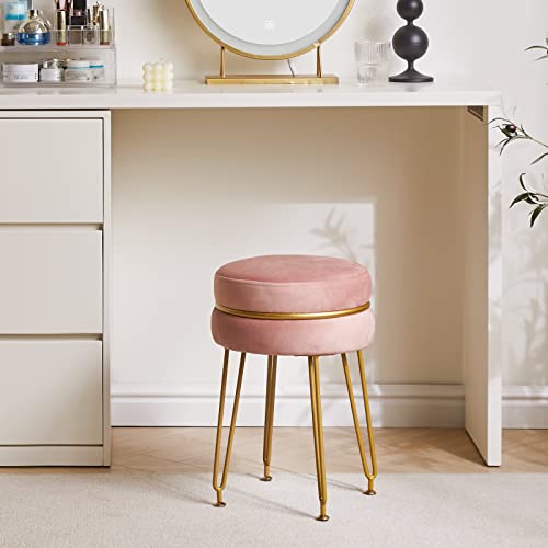 IBUYKE Modern Velvet Round Footstool, Vanity Chair for Makeup Room, Vanity Stool Foot Rest with Gold Legs, Modern Accent Stools for Bedroom, Livi