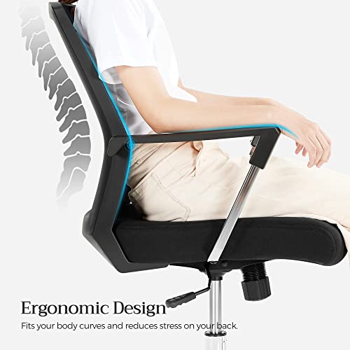 SONGMICS Swivel Desk Chair for Home, Mesh Office Chair with Arms, Lumbar Support, Tilt Mechanism, Adjustable Height, Max. Load Capacity 120 kg, H