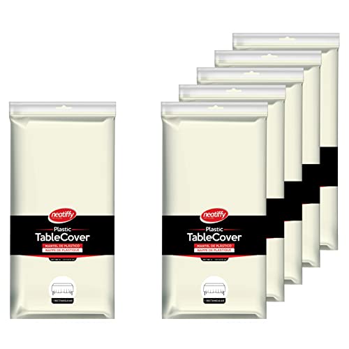 Neatiffy 6 Pack Plastic Table Cloth Picnic/Party/Banquet, Disposable/Reusable Table Cover (White Golden Dot)