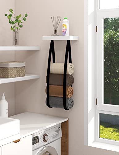 Petrala 70cm Towel Rack Wall Mounted, Black Towel Rail Bathroom Towel Storage 6 Large Bath Sheets with Multi-functional Floating Shelf for Bathro