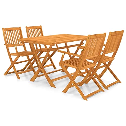 LUKEO Folding Garden Table and Chairs 5-Piece Solid Acacia Wood for Outdoor Garden Camping Patio Dining Set